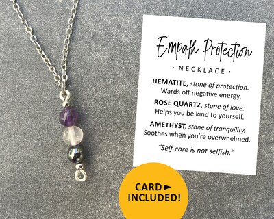 Empath protection necklace, natural stone jewelry, amethyst, rose quartz, hematite - image1